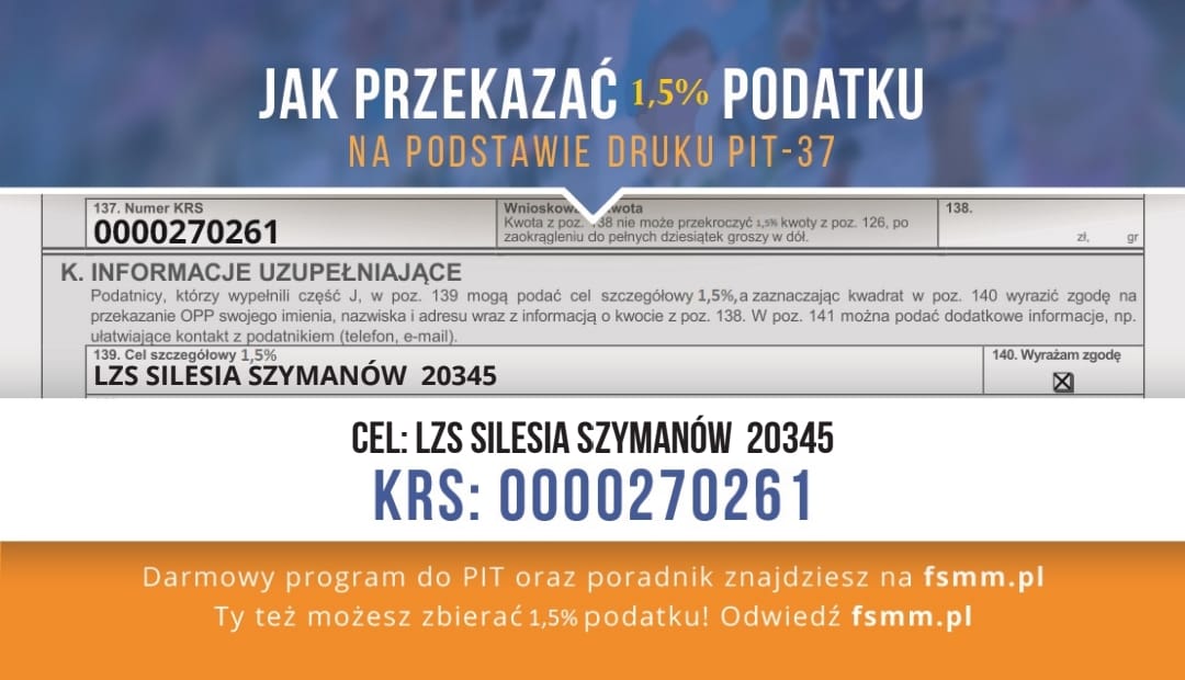 1,5% podatku dla Silesia Szymanów